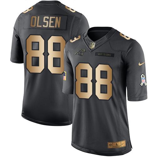 Nike Panthers #88 Greg Olsen Black Men's Stitched NFL Limited Gold Salute To Service Jersey - Click Image to Close